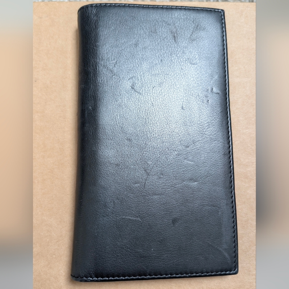 Vintage Nappa Vitello By BOSCA Bifold Long Checkbook Wallet,Black,Made In Italy
